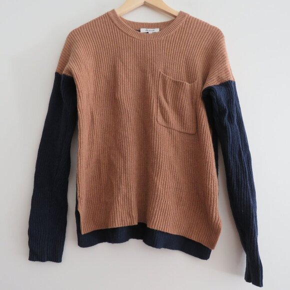 MADEWELL Thompson Pocket Pullover Sweater in Colorblock Heather Timber - Size XS - Picture 10 of 16